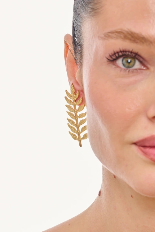 Kiraz Gold Plated Leaf Earring