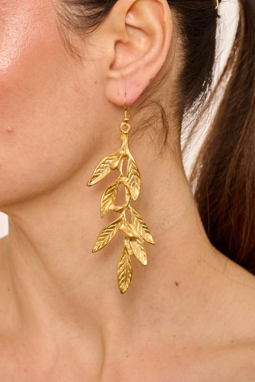 Kiraz Gold Plated Leaf Earring