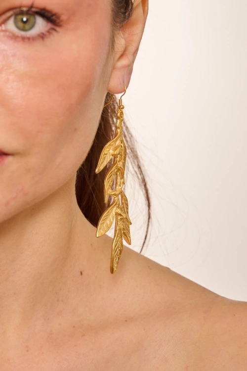 Kiraz Gold Plated Leaf Earring