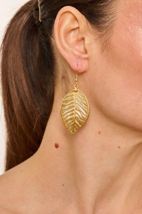 Kiraz Gold Plated Leaf Earring