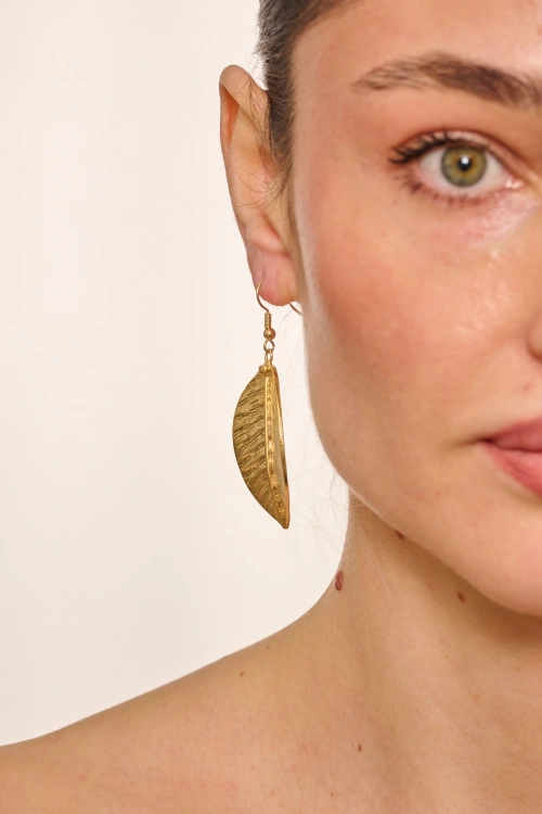 Kiraz Gold Plated Leaf Earring
