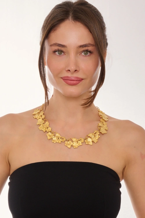 Kiraz Gold Plated Leaf Necklace