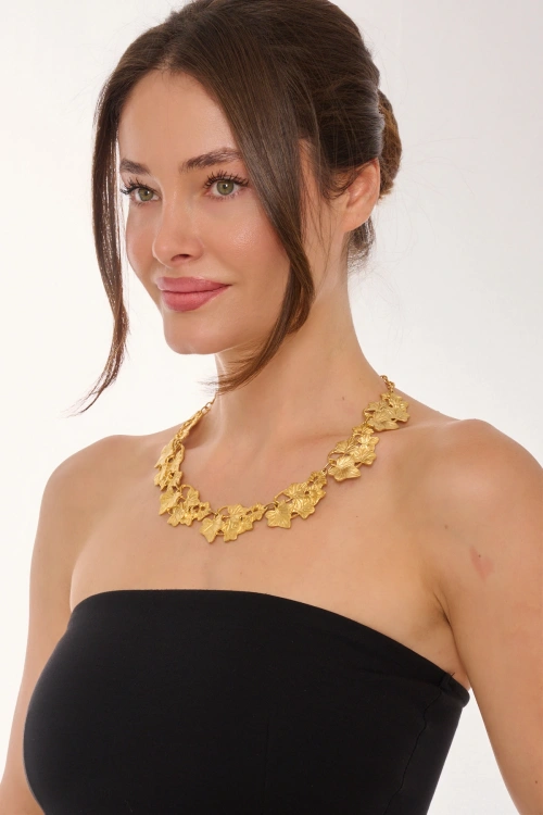 Kiraz Gold Plated Leaf Necklace