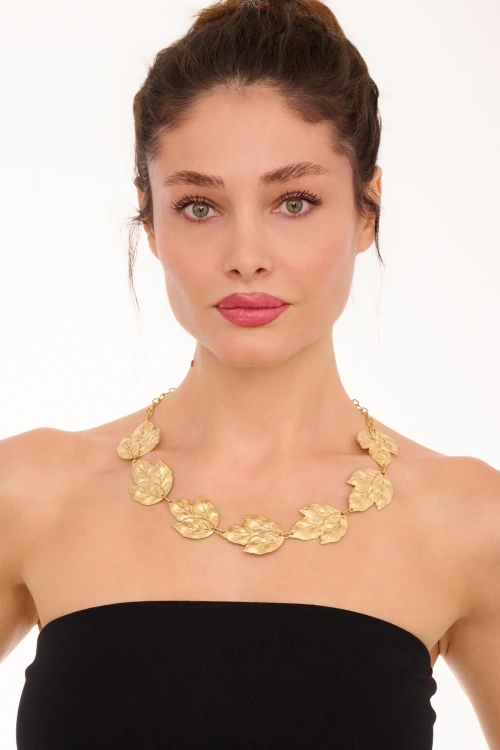 Kiraz Gold Plated Leaf Necklace