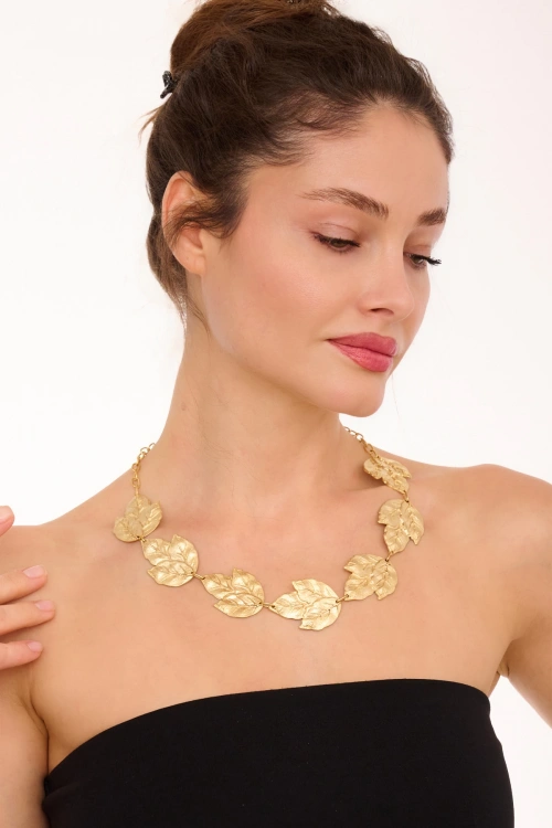 Kiraz Gold Plated Leaf Necklace
