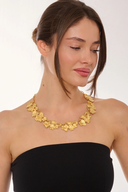 Kiraz Gold Plated Leaf Necklace