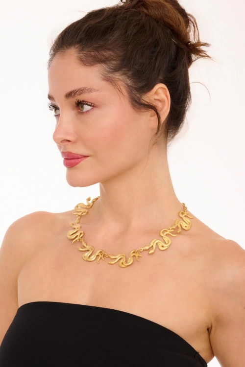 Kiraz Gold Plated Snake Necklace