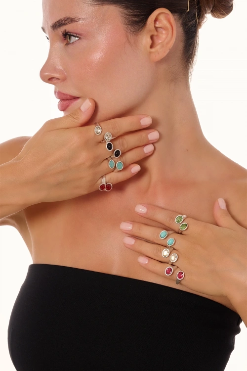 Kiraz White Crystal Stoned Silver Plated Ring