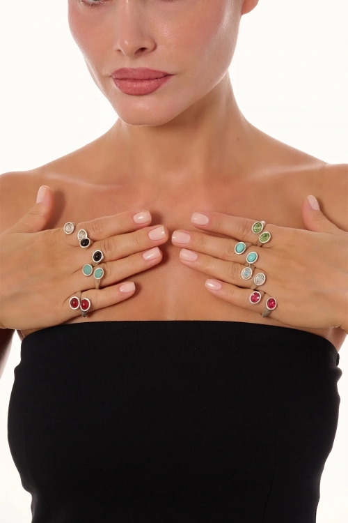 Kiraz White Crystal Stoned Silver Plated Ring