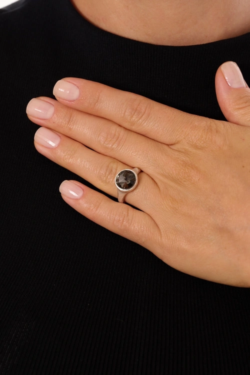 Kiraz Smoked Crystal Stoned Silver Plated Ring