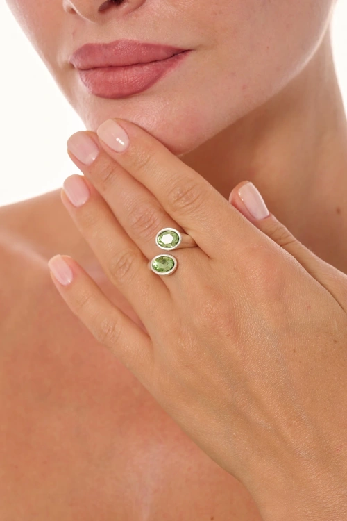 Kiraz Emerald Crystal Stoned Silver Plated Ring