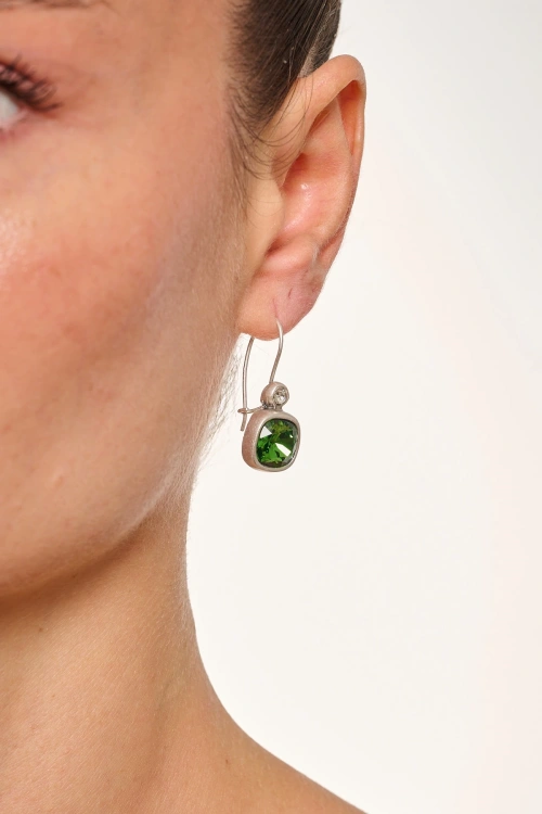 Kiraz Green Crystal Stoned Silver Plated Earring
