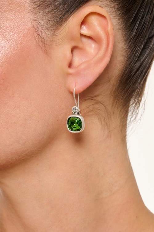 Kiraz Green Crystal Stoned Silver Plated Earring