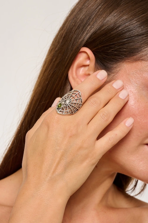 Kiraz Green Crystal Stoned Silver Plated Ring