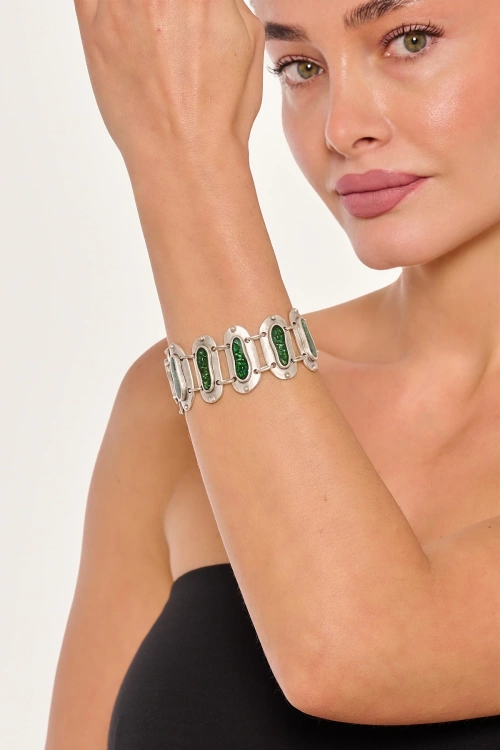 Kiraz Green Enameled Silver Plated Bracelet