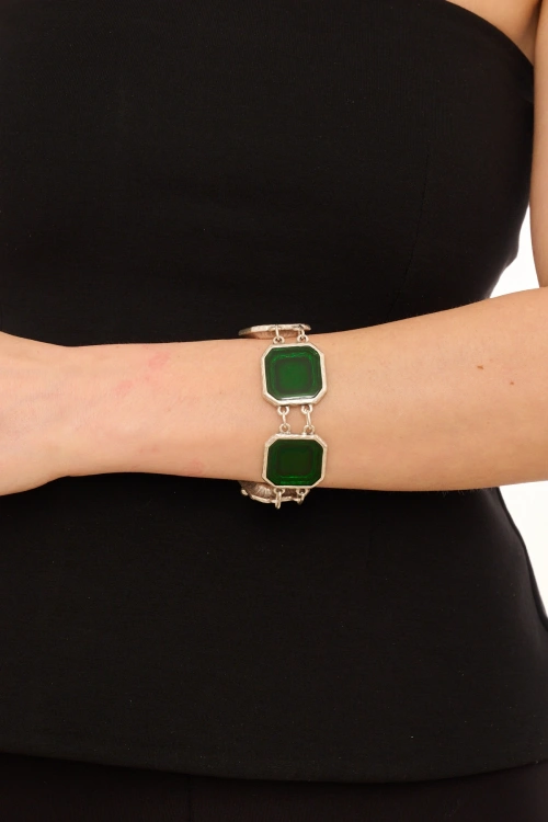 Kiraz Green Enameled Silver Plated Bracelet