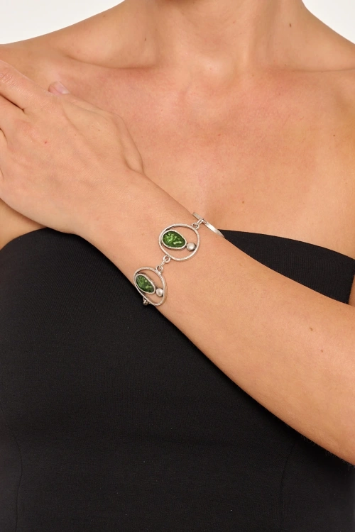 Kiraz Green Enameled Silver Plated Bracelet
