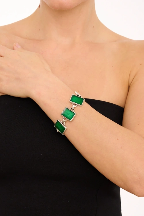 Kiraz Green Enameled Silver Plated Bracelet
