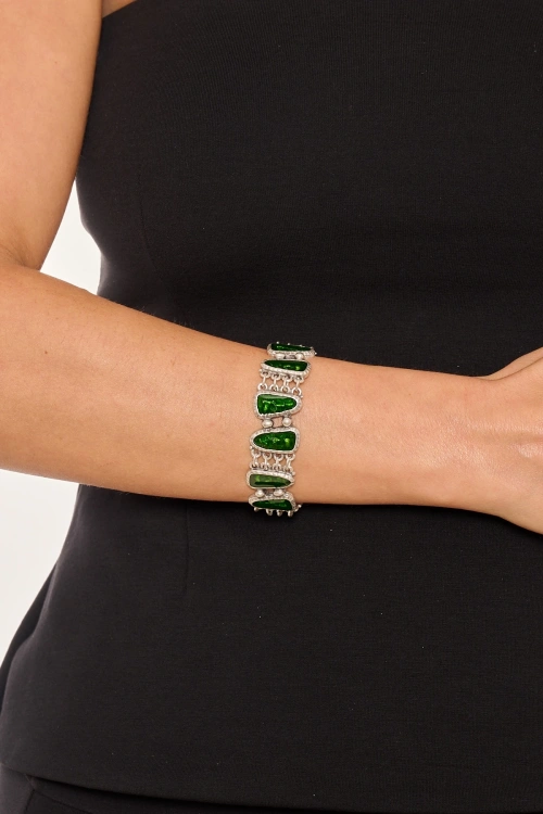 Kiraz Green Enameled Silver Plated Bracelet