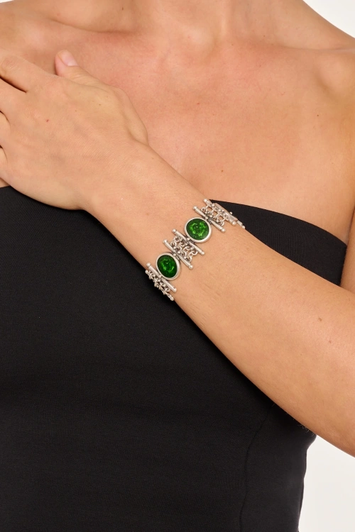 Kiraz Green Enameled Silver Plated Bracelet