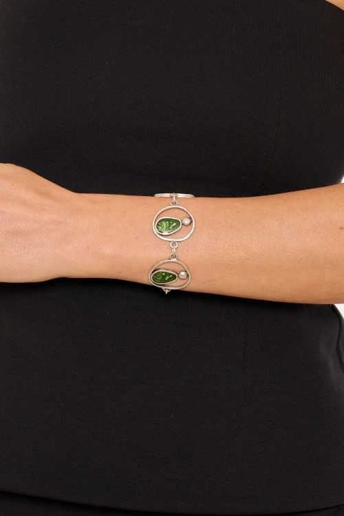 Kiraz Green Enameled Silver Plated Bracelet