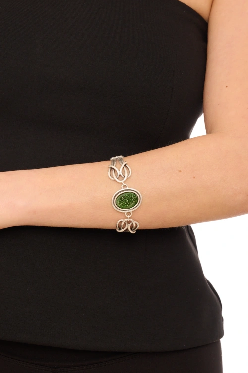 Kiraz Green Enameled Silver Plated Bracelet