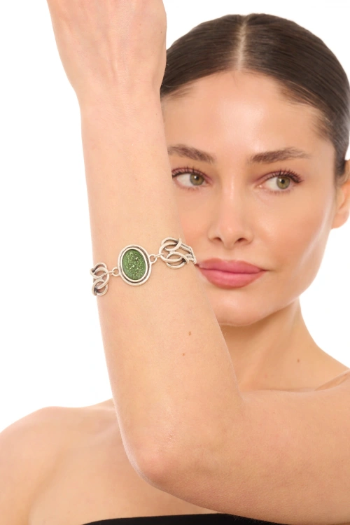 Kiraz Green Enameled Silver Plated Bracelet