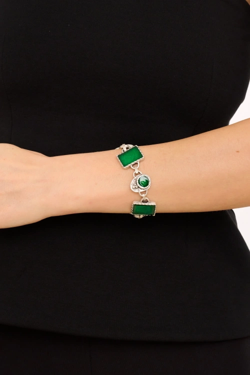 Kiraz Green Enameled Silver Plated Bracelet