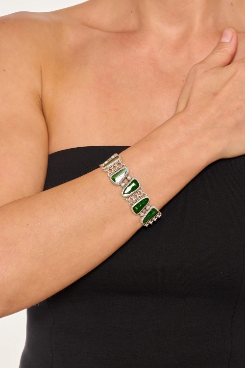 Kiraz Green Enameled Silver Plated Bracelet