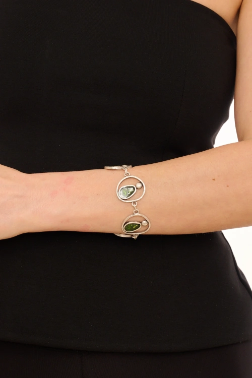 Kiraz Green Enameled Silver Plated Bracelet