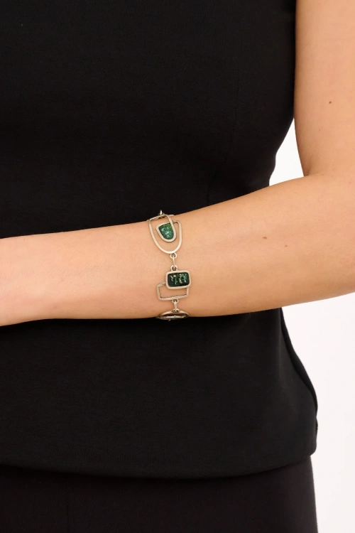 Kiraz Green Enameled Silver Plated Bracelet