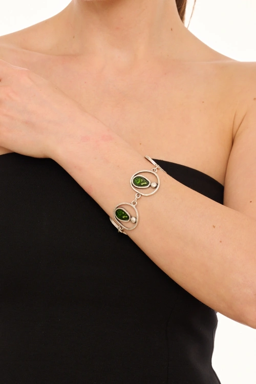 Kiraz Green Enameled Silver Plated Bracelet