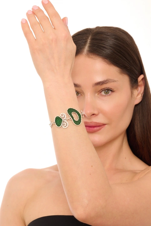 Kiraz Green Enameled Silver Plated Bracelet