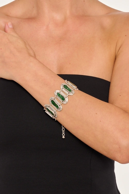 Kiraz Green Enameled Silver Plated Bracelet