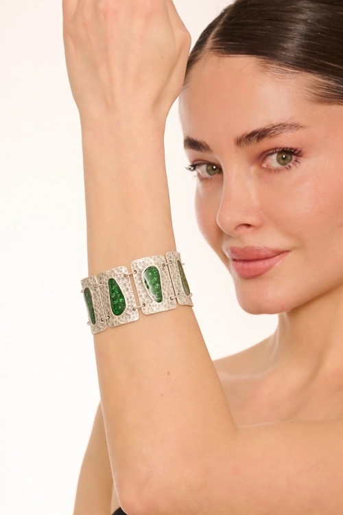 Kiraz Green Enameled Silver Plated Bracelet