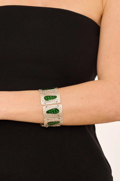 Kiraz Green Enameled Silver Plated Bracelet