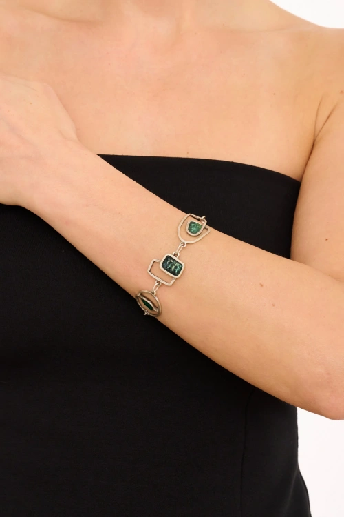 Kiraz Green Enameled Silver Plated Bracelet