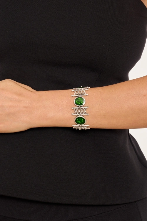 Kiraz Green Enameled Silver Plated Bracelet