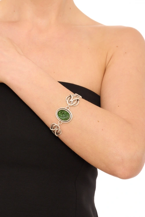 Kiraz Green Enameled Silver Plated Bracelet