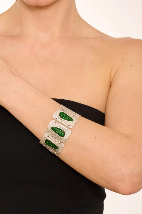 Kiraz Green Enameled Silver Plated Bracelet