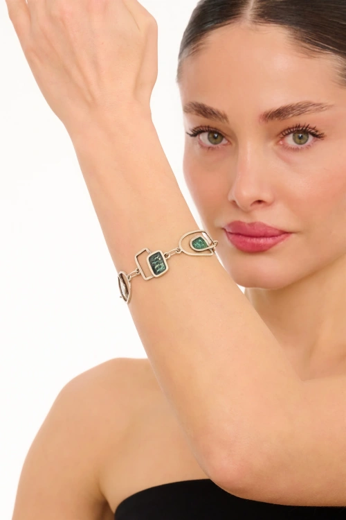 Kiraz Green Enameled Silver Plated Bracelet