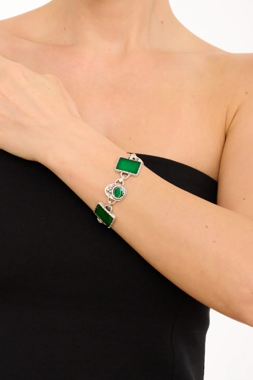 Kiraz Green Enameled Silver Plated Bracelet