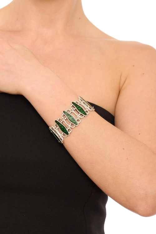 Kiraz Green Enameled Silver Plated Bracelet