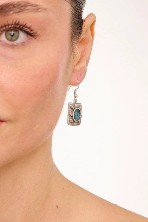 Kiraz Green Enameled Silver Plated Earring