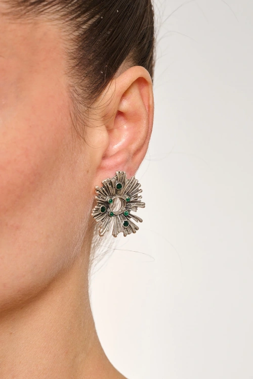 Kiraz Green Enameled Silver Plated Earring