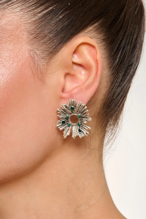 Kiraz Green Enameled Silver Plated Earring