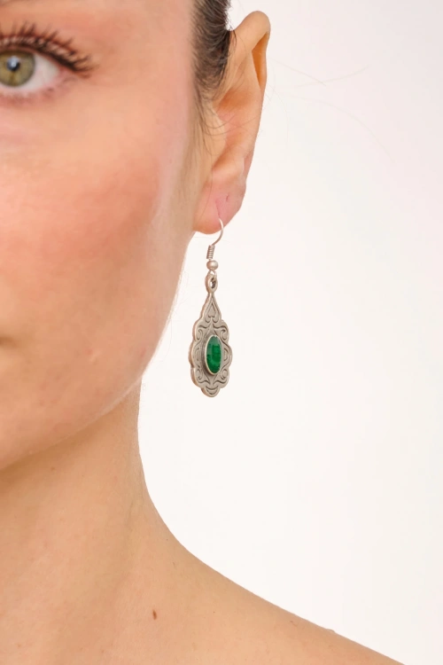 Kiraz Green Enameled Silver Plated Earring