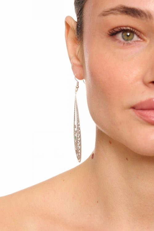 Kiraz Green Enameled Silver Plated Earring