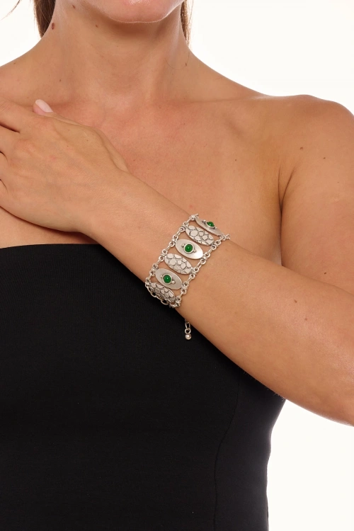 Kiraz Green Stoned Silver Plated Bracelet