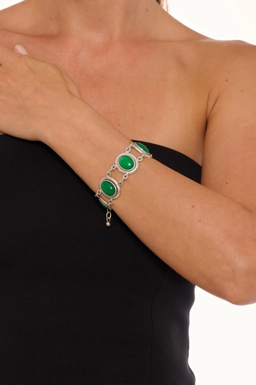 Kiraz Green Stoned Silver Plated Bracelet